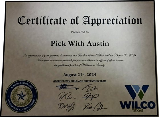 Award from Juvenile Justice in Williamson County